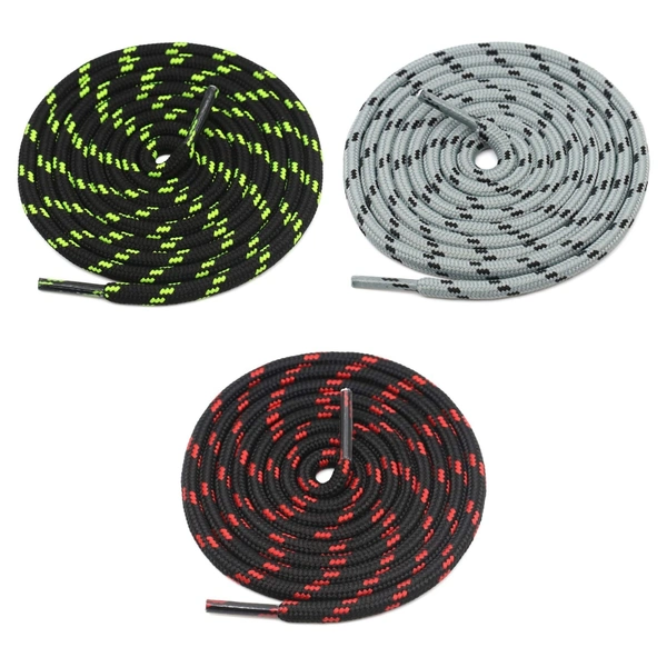 GRAH SANGRAH® (3 Pair) (1 Pair Per Single Color) Shoes Laces Athletic Shoelaces For Sport/Running Shoes Shoe Strings - 120 CM, Black Fluorescent/ Grey Black /Black Red