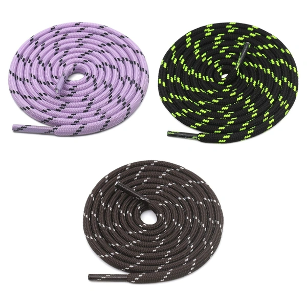GRAH SANGRAH® (3 Pair) (1 Pair Per Single Color) Shoes Laces Athletic Shoelaces For Sport/Running Shoes Shoe Strings - 120 CM, Black Fluorescent/ Purple / Coffee
