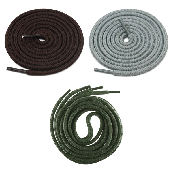 GRAH SANGRAH® 3 Pair (1 Pair Per Single Color) Unisex Shoes Laces For Sport, Running Casual Gym Shoelaces - 120 CM, Dark Brown-Grey-Army Green