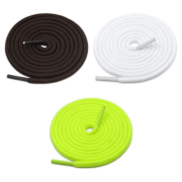 GRAH SANGRAH® 3 Pair (1 Pair Per Single Color) Unisex Shoes Laces For Sport, Running Casual Gym Shoelaces - 120 CM, Dark Brown_ Fluorescent_ White