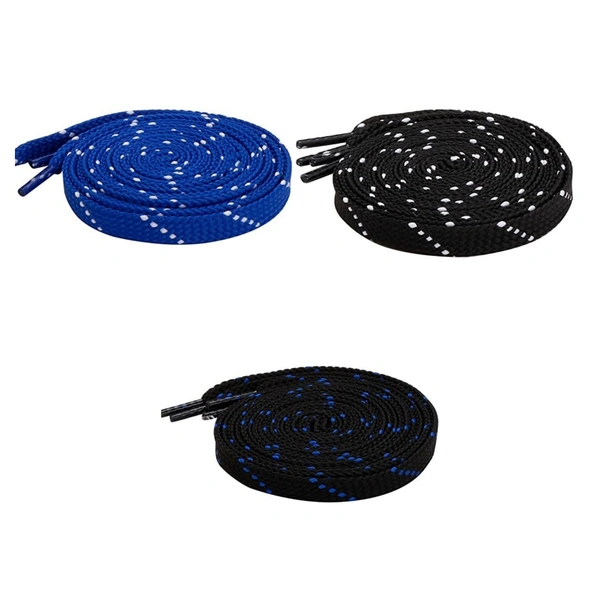 GRAH SANGRAH® 3 Pair (1 Pair Per Single Color) Flat Unisex Shoelaces For Casual, Running Sports Shoes Double Color Twill - 120 CM, BLK BLU-BLK WHT-BLU WHT