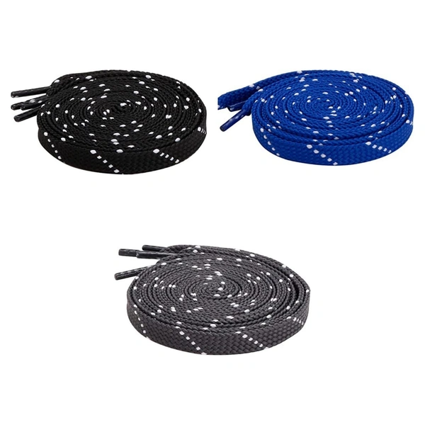 GRAH SANGRAH® 3 Pair (1 Pair Per Single Color) Flat Unisex Shoelaces For Casual, Running Sports Shoes Double Color Twill - 120 CM, BLK WHT-BLUE WHT-GREY WHT