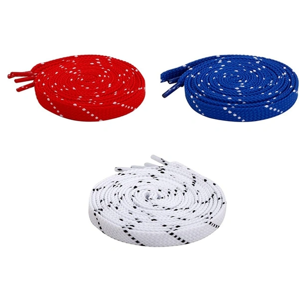GRAH SANGRAH® 3 Pair (1 Pair Per Single Color) Flat Unisex Shoelaces For Casual, Running Sports Shoes Double Color Twill - 150 CM, BLU WHT-RED WHT-WHT BLK