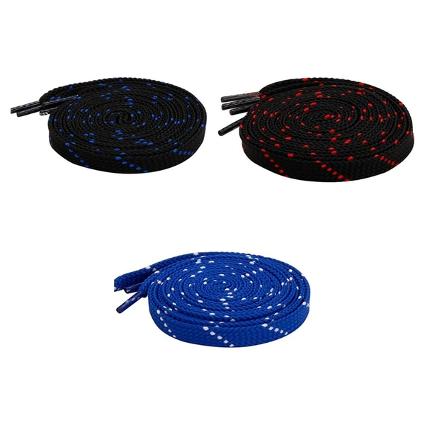 GRAH SANGRAH® 3 Pair (1 Pair Per Single Color) Flat Unisex Shoelaces For Casual, Running Sports Shoes Double Color Twill - 120 CM, BLK BLU / BLK RED/ BLU WHT