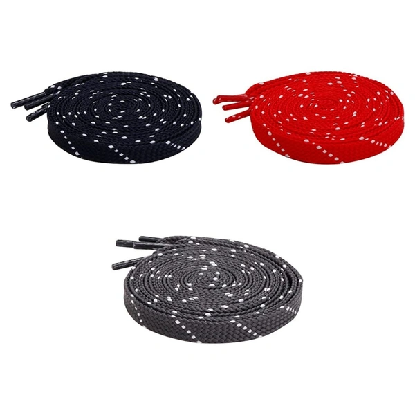 GRAH SANGRAH® 3 Pair (1 Pair Per Single Color) Flat Unisex Shoelaces For Casual, Running Sports Shoes Double Color Twill - 120 CM, BLK WHT-RED WHT-GREY WHT