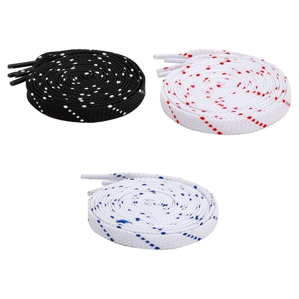 GRAH SANGRAH® 3 Pair (1 Pair Per Single Color) Flat Unisex Shoelaces For Casual, Running Sports Shoes Double Color Twill - 120 CM, BLK- WHT RED-WHT BLU