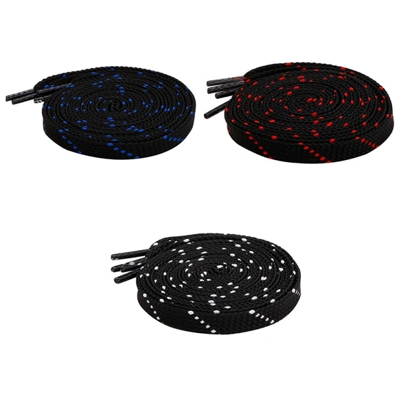 GRAH SANGRAH® 3 Pair (1 Pair Per Single Color) Flat Unisex Shoelaces For Casual, Running Sports Shoes Double Color Twill - 120 CM, BLK BLU-BLK RED- BLK WHT
