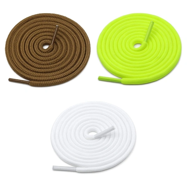 GRAH SANGRAH® 3 Pair (1 Pair Per Single Color) Unisex Shoes Laces For Sport, Running Casual Gym Shoelaces - 120 CM, Light Brown-Fluorescent-White