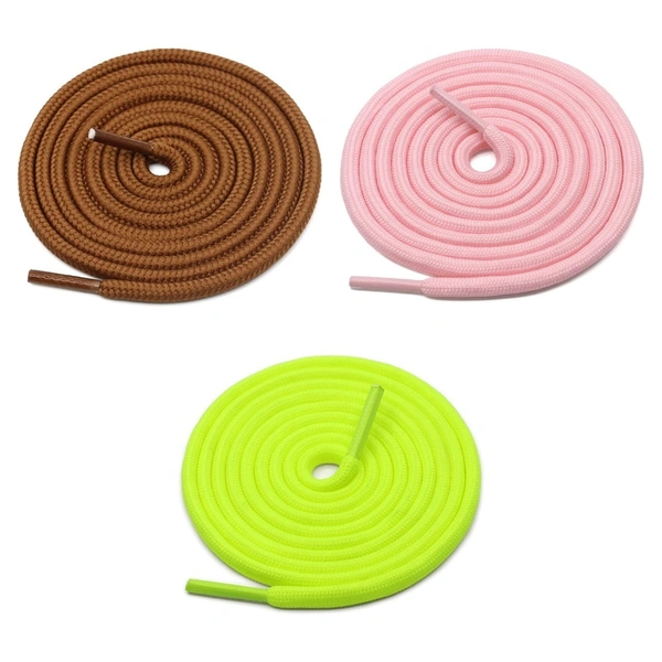 GRAH SANGRAH® 3 Pair (1 Pair Per Single Color) Unisex Shoes Laces For Sport, Running Casual Gym Shoelaces - 120 CM, Tan / Pink / Fluorescent