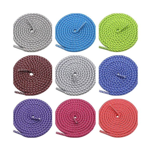 GRAH SANGRAH® 2 Pair (1 Pair Per Single Color) Round Shoelaces For Sport, Running Casual Shoes Laces - 120 CM, Grey-Fluorescent