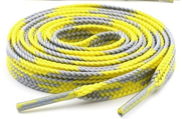 GRAH SANGRAH® 2 Pairs Fashionable Double Layer Flat Colored Shoe laces for Sneakers - 120 CM, Yellow Grey