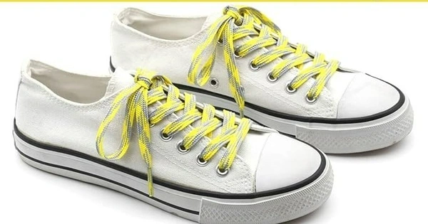 GRAH SANGRAH® 2 Pairs Fashionable Double Layer Flat Colored Shoe laces for Sneakers - 120 CM, Yellow Grey