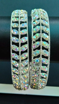 Sparkling Crystal Silver Bangles/Bracelets Set - 2.6, Silver