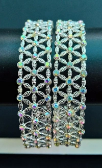 Sparkling Stone Bangles Set - 2.4, Silver