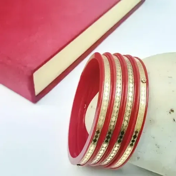 Premium Micro Gold Plated Pola Bangles - 2.8, Red