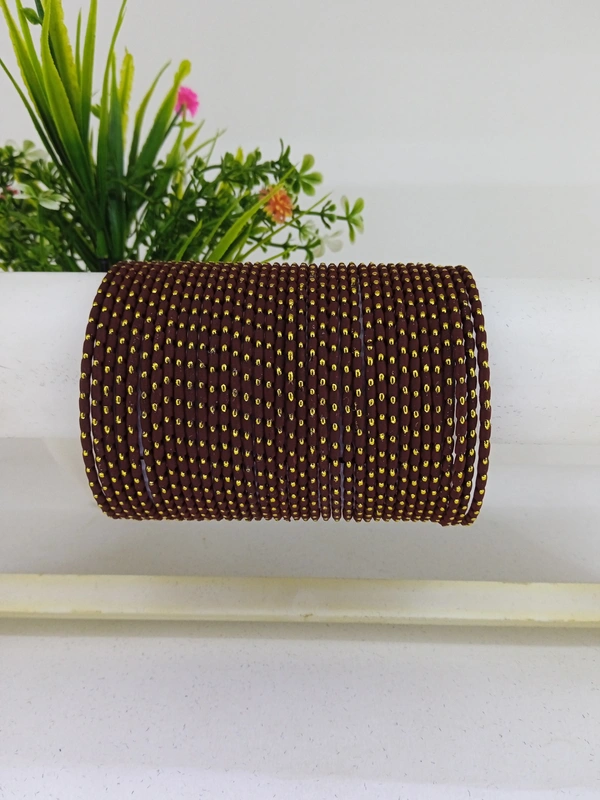 Metal Velvet Bund Set of 36 Bangles.  - 2.8, Mahogany
