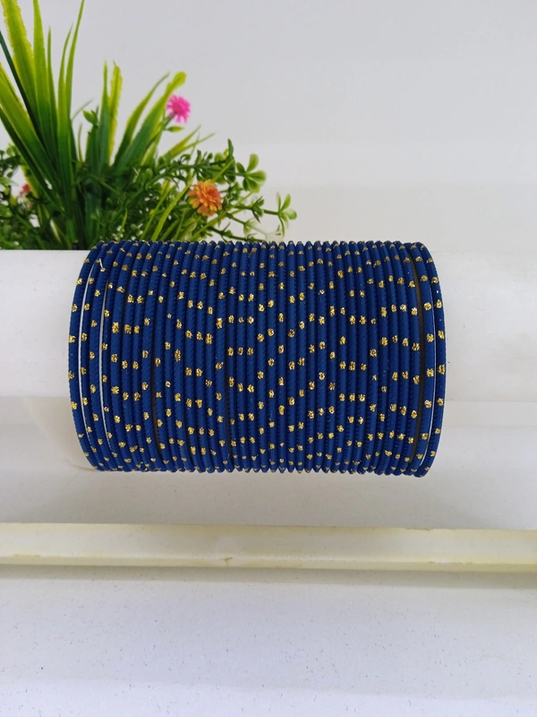 Metal Velvet Bund Set of 36 Bangles.  - 2.6, Deep Sapphire