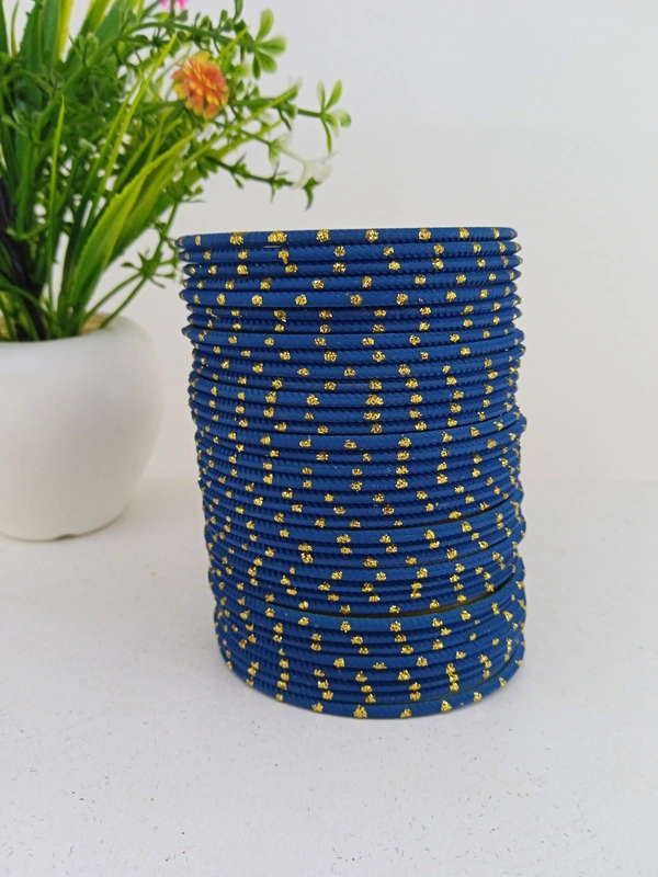Metal Velvet Bund Set of 36 Bangles.  - 2.6, Deep Sapphire