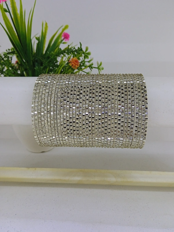 Metal Cream Bangles Set of 36 - 2.8, Mercury