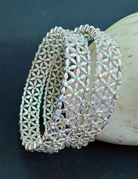 Sparkling Stone Bangles Set - 2.4, Silver