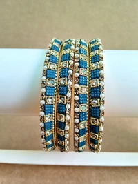 Rajasthani Traditional Pachheli Metal Bangles Set. - 2.2, Peacock Blue