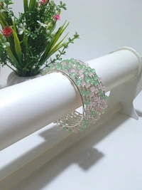 Fancy Metal Bangles Set of Eight, 3 Colors Available   - 2.4, Mint Green & Pink