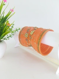 Rajasthani Rajwadi Dhalu Bangles Set - 2.8, Carrot Orange