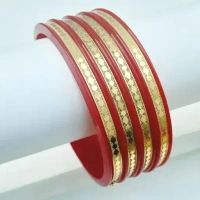 Premium Micro Gold Plated Pola Bangles - 2.8, Red