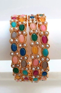 Traditional Multi Kundan Metal Bangles Set. - 2.6