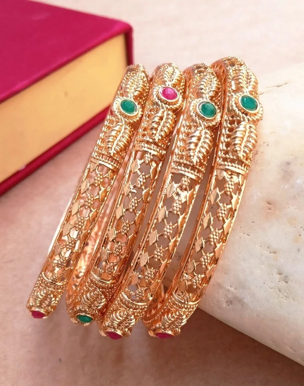 Traditional Brass Gold Plated Bangles set. - 2.4