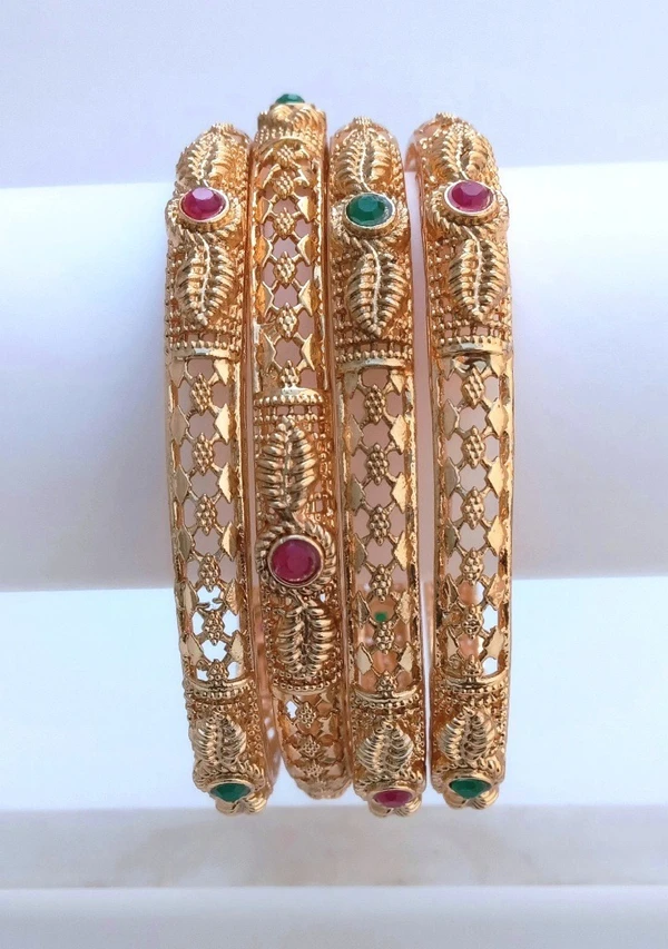 Traditional Brass Gold Plated Bangles set. - 2.4