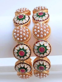 Rajwadi Meenakari Kundan Metal Bangles Set. - 2.8