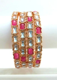 Traditional Red and white Kundan Bangles Set. - 2.6
