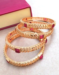 Traditional Red Kundan Metal Bangles Set.  - 2.4