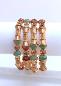 Rajwadi Meenakari Kundan Metal Bangles Set - 2.4