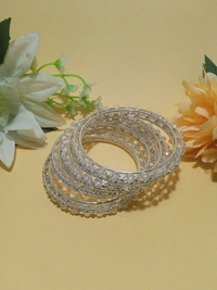 Multi Sparkling Crystal Silver Bangles Set. - 2.8, Silver