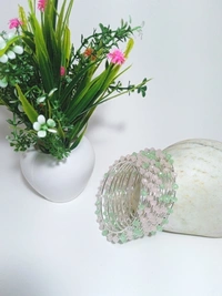 Fancy Metal Bangles Set of Eight, 3 Colors Available   - 2.4, Mint Green & Pink