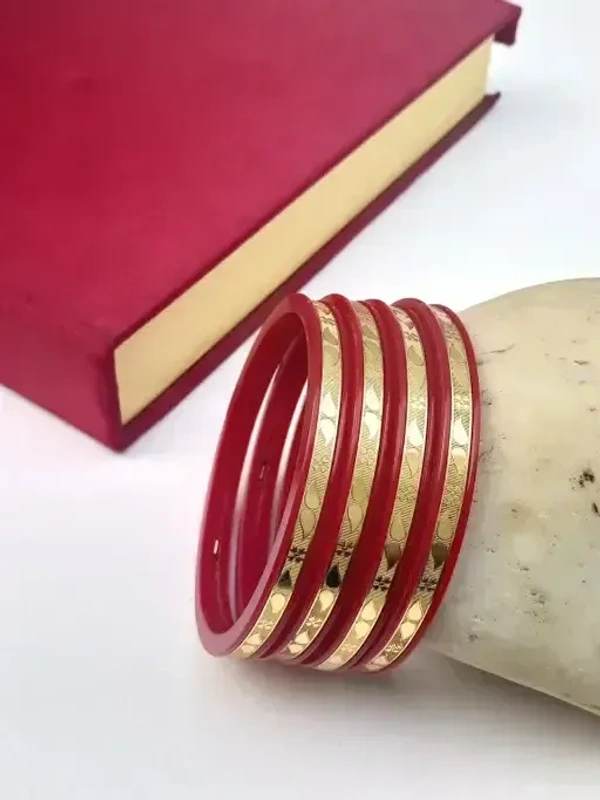 Premium Micro Gold Plated Pola Bangles - 2.4, Red