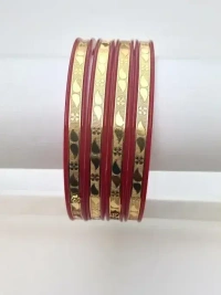 Premium Micro Gold Plated Pola Bangles - 2.4, Red
