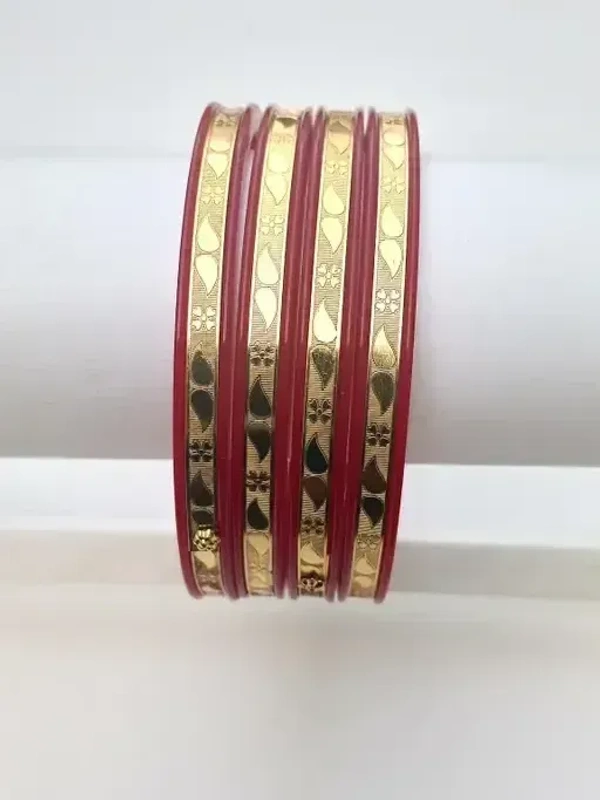 Premium Micro Gold Plated Pola Bangles - 2.4, Red