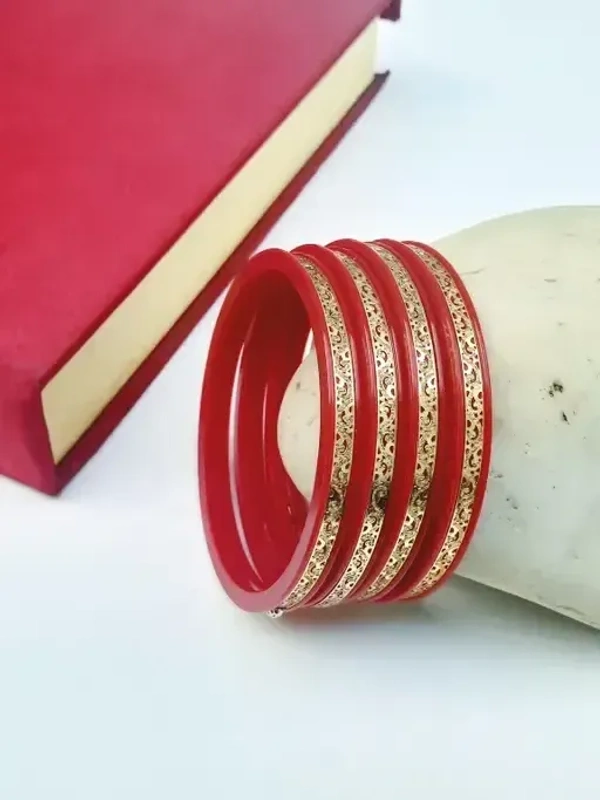 Premium Micro Gold Plated Pola Bangles - 2.8, Red