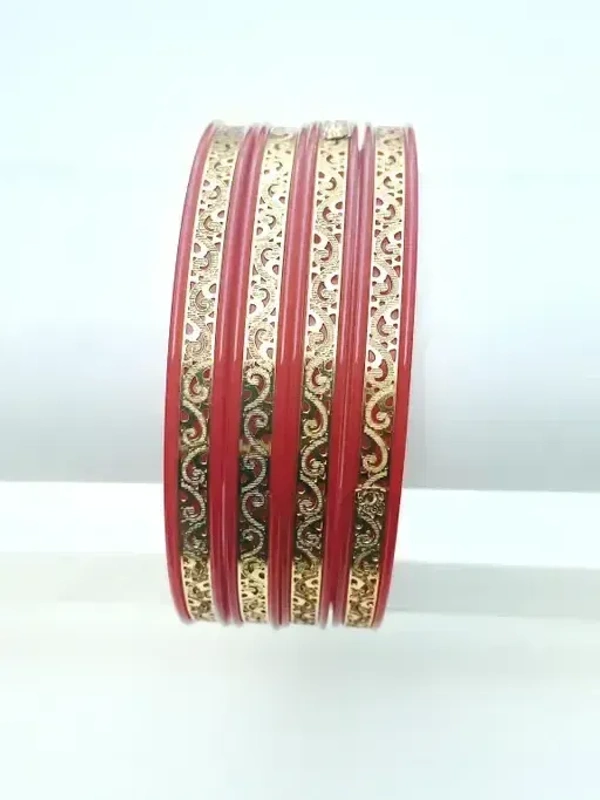 Premium Micro Gold Plated Pola Bangles - 2.8, Red