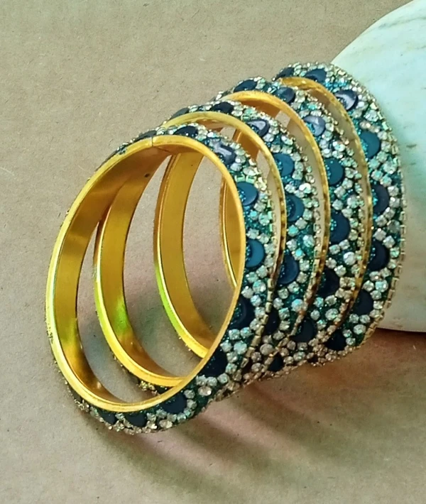 Traditional Pacheli Metal Bangles Set. - 2.2, Peacock Blue