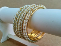 Fancy White Pearls Bangles Set - 2.8, White