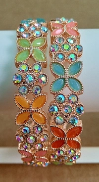Multi Kundan Sparkling Stone Metal Bangles  - 2.6, Multi