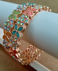 Multi Kundan Sparkling Stone Metal Bangles  - 2.6, Multi