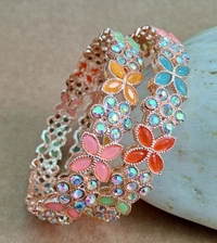 Multi Kundan Sparkling Stone Metal Bangles  - 2.6, Multi