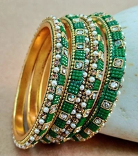 Rajasthani Traditional Pachheli Metal Bangles Set. - 2.8, Green
