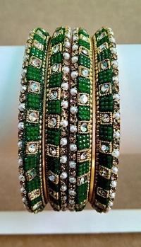 Rajasthani Traditional Pachheli Metal Bangles Set. - 2.8, Green