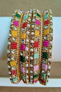 Rajasthani Traditional Pachheli Metal Bangles Set. - 2.4, Multi Colors